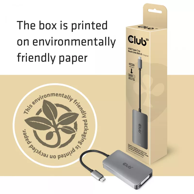 CLUB3D USB3.2 Gen1 Type-C į Dual Link DVI-D HDCP OFF versijos aktyvus adapteris M/F, skirtas Apple Cinema Displays
