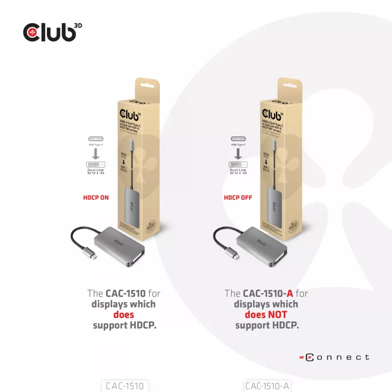 CLUB3D USB3.2 Gen1 Type-C į Dual Link DVI-D HDCP OFF versijos aktyvus adapteris M/F, skirtas Apple Cinema Displays