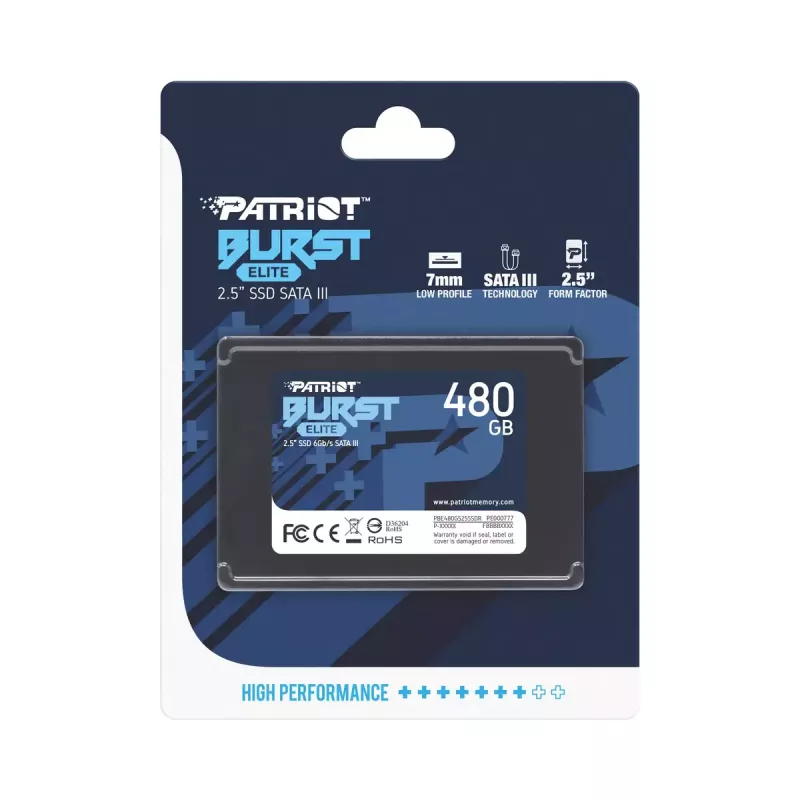 2.5 col. SATA SSD PATRIOT Burst Elite 480GB — 450 MB/s skaitymas, 320 MB/s rašymas, 2.5 col. SATA III, 7 mm