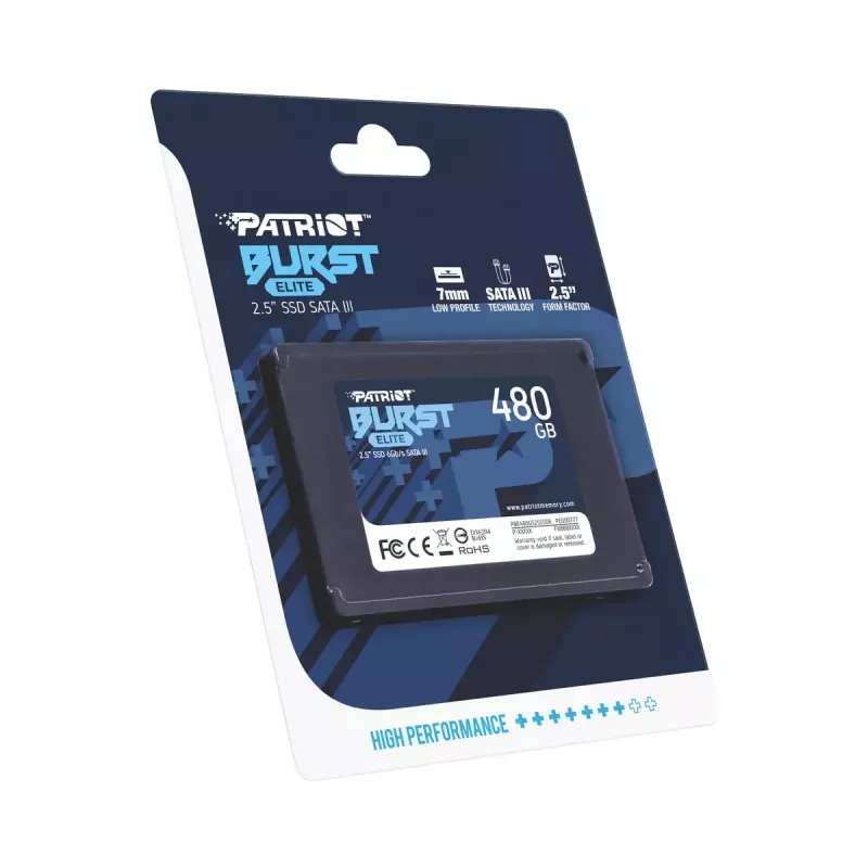 2.5 col. SATA SSD PATRIOT Burst Elite 480GB — 450 MB/s skaitymas, 320 MB/s rašymas, 2.5 col. SATA III, 7 mm