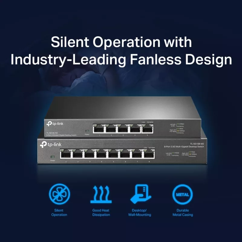Nevaldomas jungiklis TP-Link TL-SG105-M2 5 prievadų 2,5G darbalaukio jungiklis