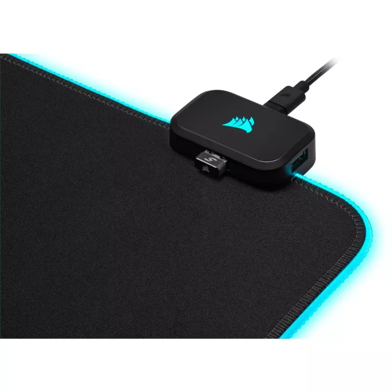 Žaidimų pelės kilimėlis CORSAIR MM700 RGB — 930×400 mm, 4 mm storio, guminis pagrindas, USB maitinamas LED apšvietimas, juodas