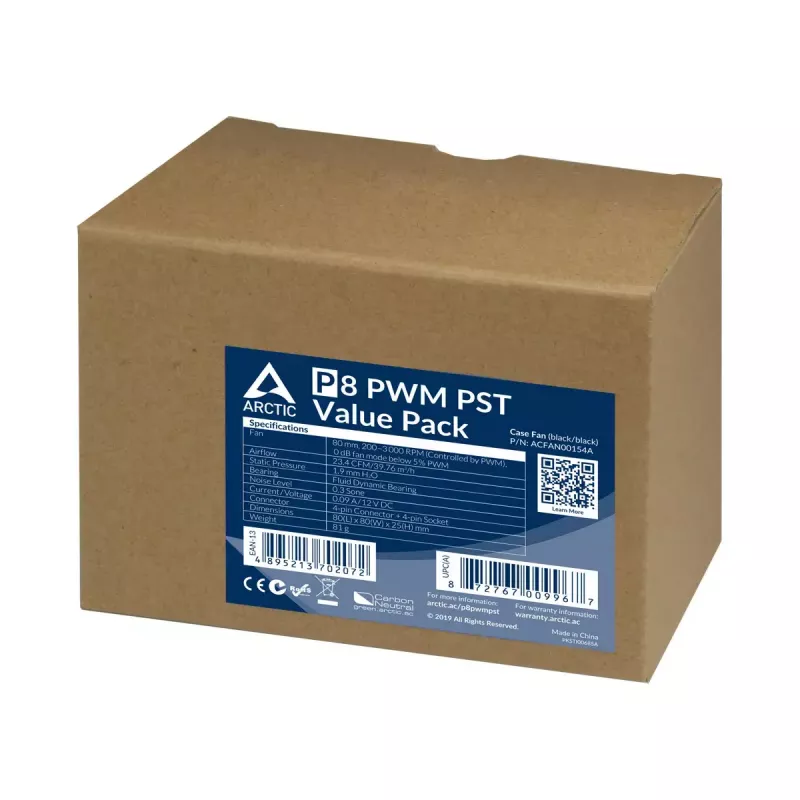 ARCTIC P8 PWM PST Value Pack – slėgiui optimizuotas 80 mm ventiliatorius su PWM PST