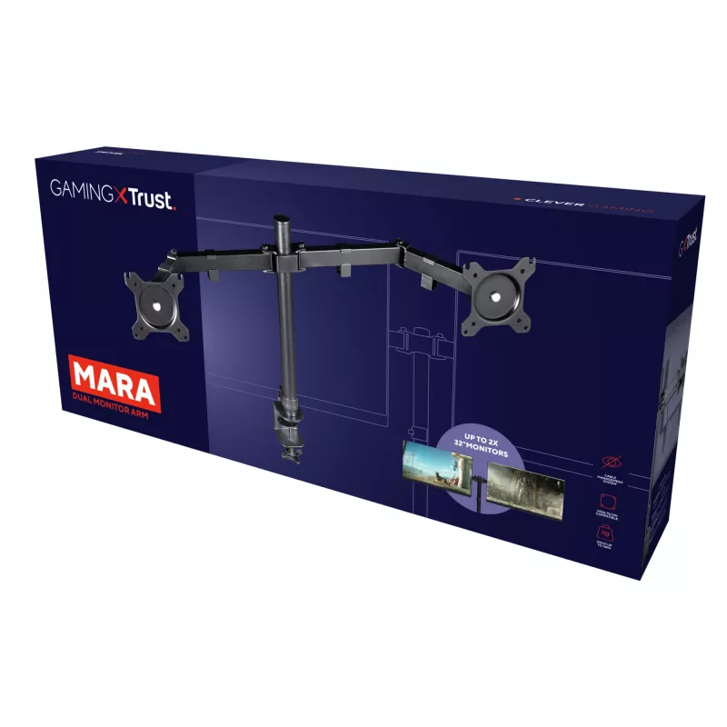 Trust GXT 1120 Mara Dual Monitor Arm 81.3 cm (32 inch) Desk Juoda