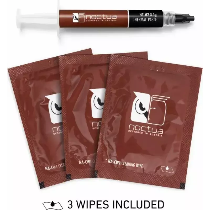 Šiluminė pasta Noctua NT-H2 šilumnešio mišinys 3,5 g — pilka, darbinė temperatūra -50–200 °C, tankis 2,81 g/cm³, tūris 1,2 ml