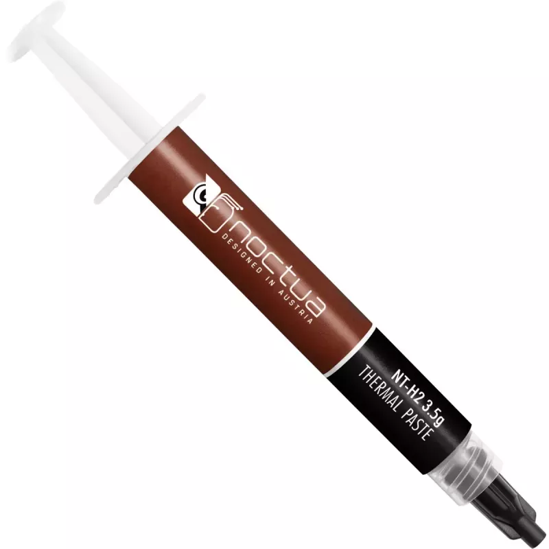 Šiluminė pasta Noctua NT-H2 šilumnešio mišinys 3,5 g — pilka, darbinė temperatūra -50–200 °C, tankis 2,81 g/cm³, tūris 1,2 ml