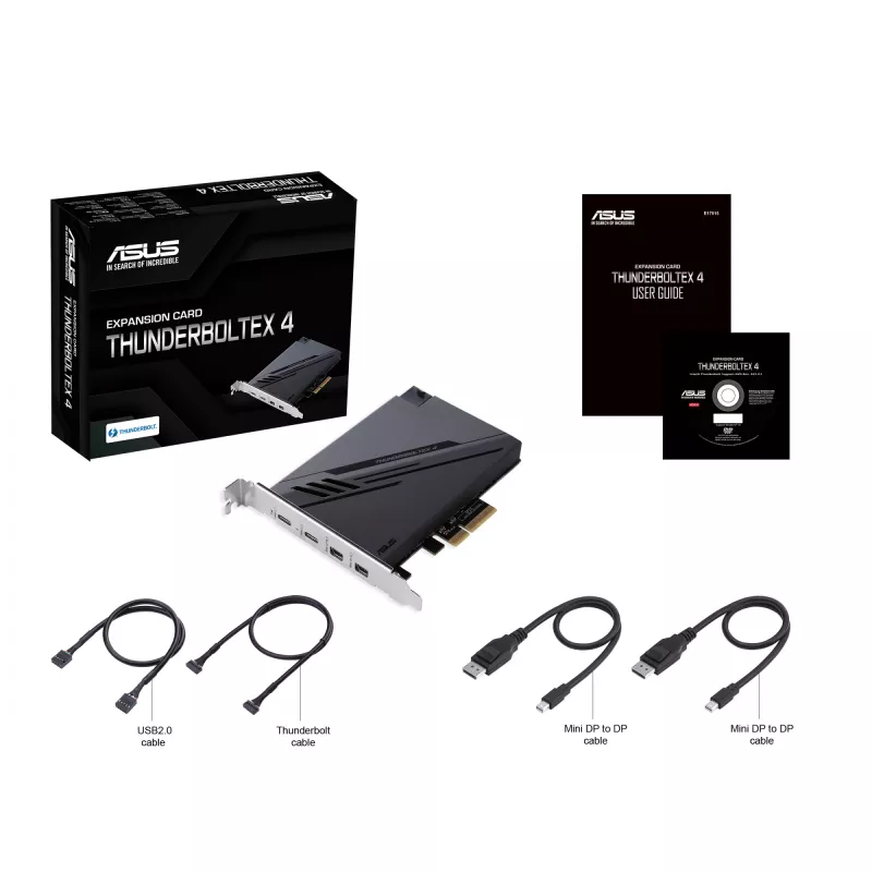 ASUS ThunderboltEX 4 sąsajos kortelės / adapteris Vidinis Mini DisplayPort, PCIe, Thunderbolt, USB 2.0, USB 3.2 Gen 2 (3.1 Gen 2)