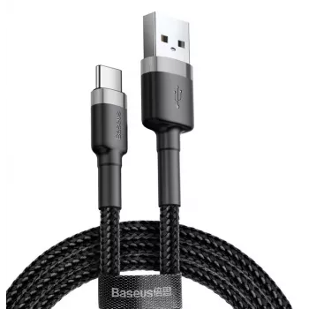 BASEUS pintas Cafule greito įkrovimo kabelis - USB Typee-A į Type-C 2A - 3m - pilkas/juodas (nailonas)