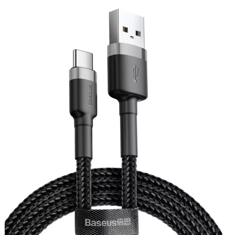 BASEUS pintas Cafule greito įkrovimo kabelis - USB Typee-A į Type-C 2A - 3m - pilkas/juodas (nailonas)