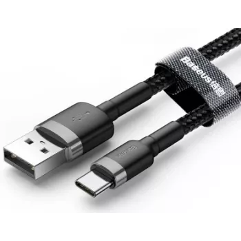 BASEUS pintas Cafule greito įkrovimo kabelis - USB Typee-A į Type-C 2A - 3m - pilkas/juodas (nailonas)