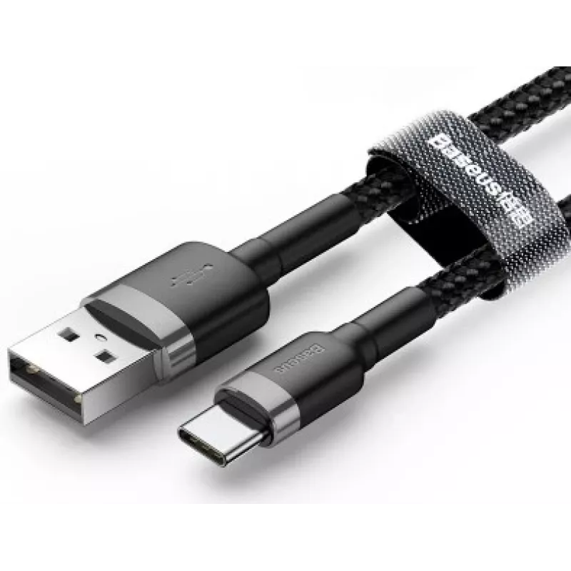 BASEUS pintas Cafule greito įkrovimo kabelis - USB Typee-A į Type-C 2A - 3m - pilkas/juodas (nailonas)