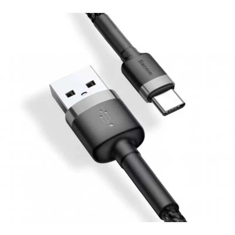 BASEUS pintas Cafule greito įkrovimo kabelis - USB Typee-A į Type-C 2A - 3m - pilkas/juodas (nailonas)