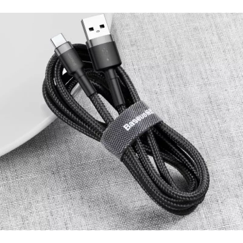 BASEUS pintas Cafule greito įkrovimo kabelis - USB Typee-A į Type-C 2A - 3m - pilkas/juodas (nailonas)
