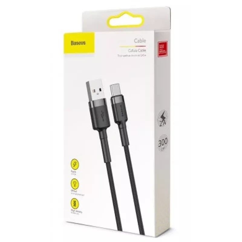 BASEUS pintas Cafule greito įkrovimo kabelis - USB Typee-A į Type-C 2A - 3m - pilkas/juodas (nailonas)