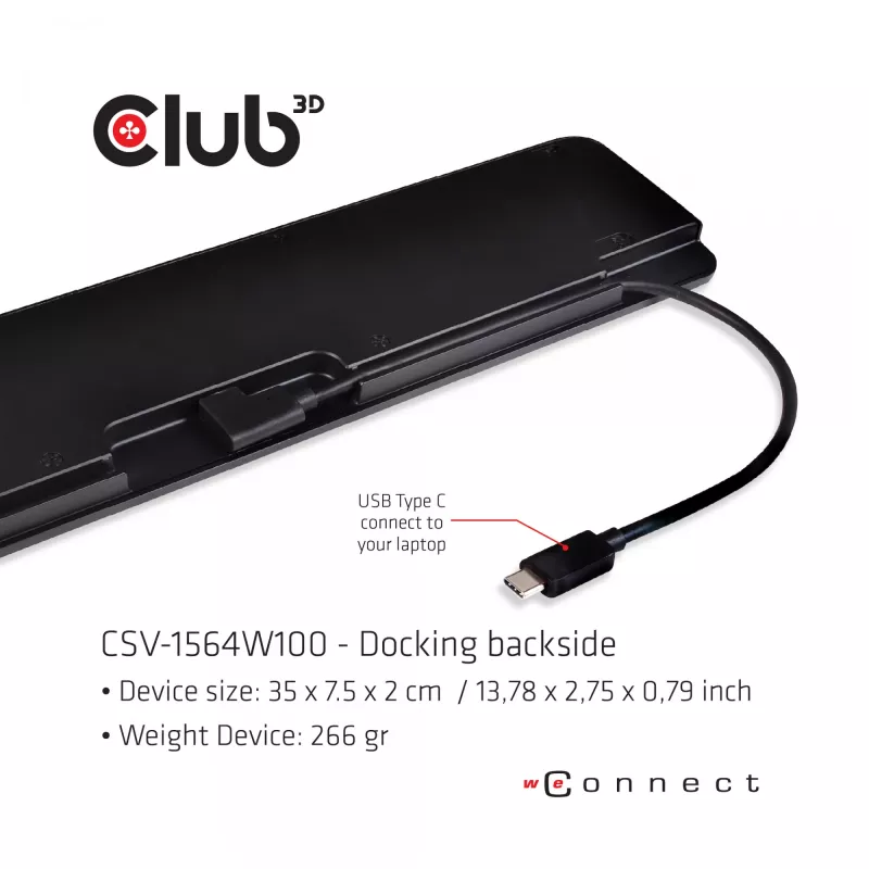 CLUB3D USB Type C 3.2 Gen1 Triple Display Dynamic PD Charging Dock 100W PD maitinimo įkroviklis