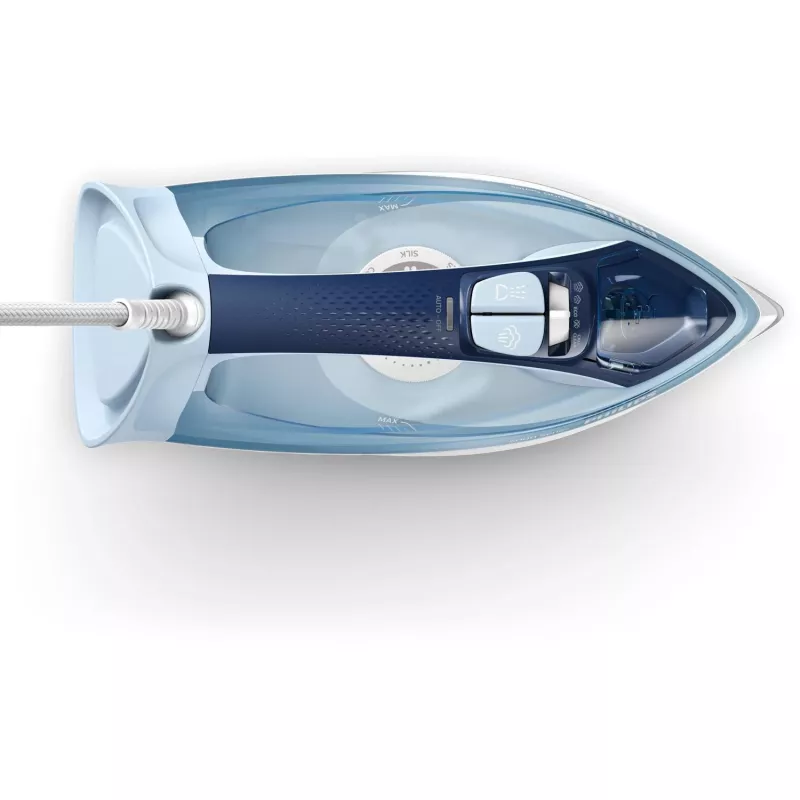 Garinis lygintuvas Philips DST5030/20 — 2400W, 0,32 L talpos bakelis, SteamGlide Plus padas, 45 g/min nuolatinis garas, 180 g/min garų pliūpsnis, Mėlynas