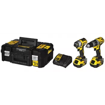 Belaidis elektrinių įrankių komplektas DeWalt DCK266P2T — 18V, 2×5.0Ah baterijos, smūginis suktuvas ir kombinuotas gręžtuvas, įkroviklis, dėklas