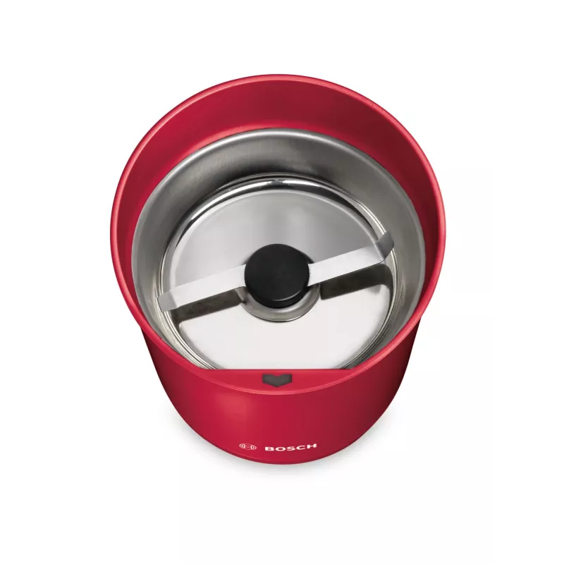 Kavos malūnėlis su peiliais Bosch TSM6A014R, 75 g talpa, 180 W, nerūdijančio plieno peiliai, raudonas