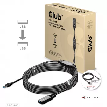 CLUB3D USB 3.2 Gen1 aktyvusis kartotuvo kabelis 10 m / 32.8ft M/F 28AWG