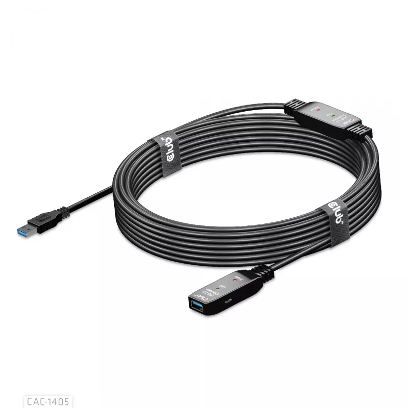 CLUB3D USB 3.2 Gen1 aktyvusis kartotuvo kabelis 10 m / 32.8ft M/F 28AWG