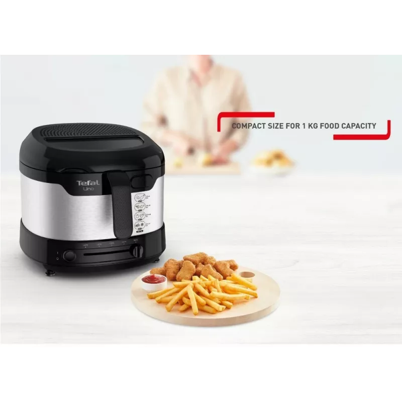 Tefal Uno FF215D vienos talpos 1,8 L atskirai pastatoma 1600 W gruzdintuvė Juoda, Nerūdijantis plienas