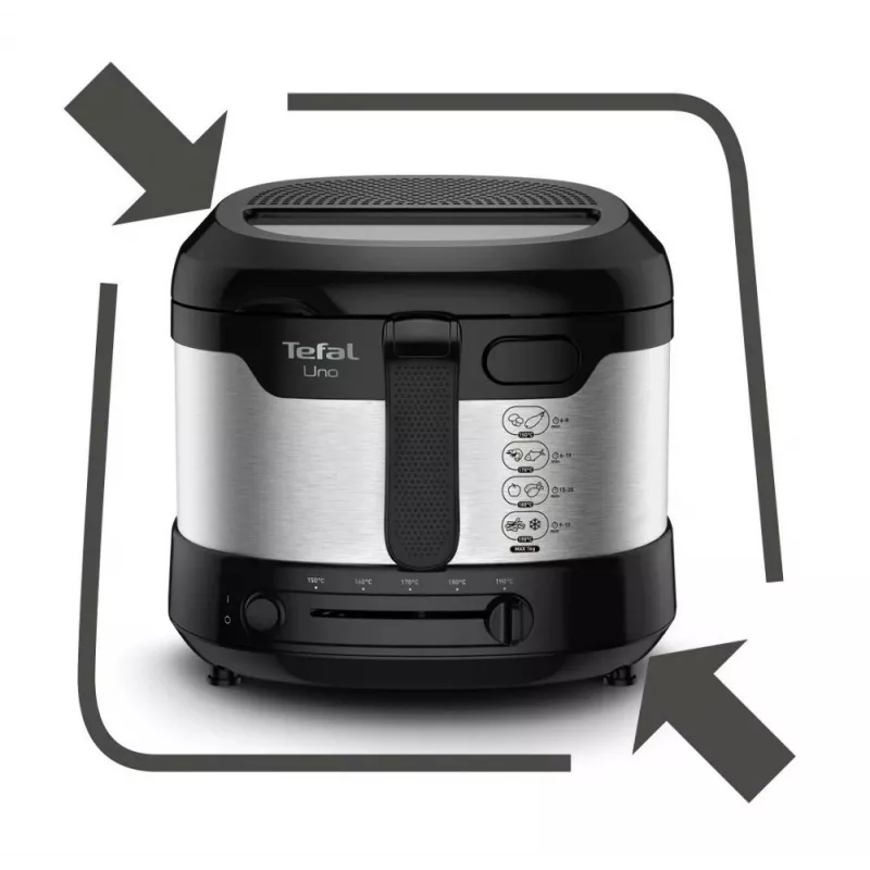 Tefal Uno FF215D vienos talpos 1,8 L atskirai pastatoma 1600 W gruzdintuvė Juoda, Nerūdijantis plienas