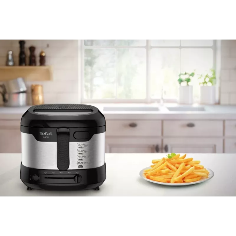 Tefal Uno FF215D vienos talpos 1,8 L atskirai pastatoma 1600 W gruzdintuvė Juoda, Nerūdijantis plienas