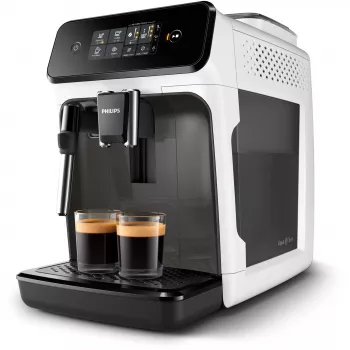 Espresso aparatas Philips 1200 serijos EP1223/00 — 1,8 L vandens bakas, įmontuotas malūnėlis, 275 g pupelių talpa, 1500 W, baltas