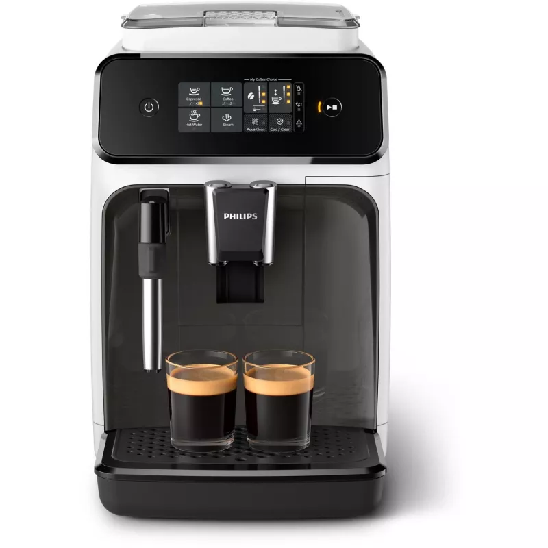 Espresso aparatas Philips 1200 serijos EP1223/00 — 1,8 L vandens bakas, įmontuotas malūnėlis, 275 g pupelių talpa, 1500 W, baltas