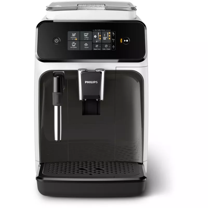 Espresso aparatas Philips 1200 serijos EP1223/00 — 1,8 L vandens bakas, įmontuotas malūnėlis, 275 g pupelių talpa, 1500 W, baltas