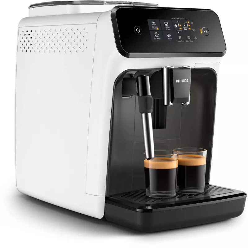 Espresso aparatas Philips 1200 serijos EP1223/00 — 1,8 L vandens bakas, įmontuotas malūnėlis, 275 g pupelių talpa, 1500 W, baltas
