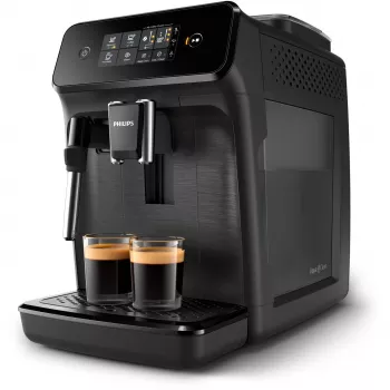 Espresso aparatas Philips EP1220/00 — pilnai automatinis, 1,8 L vandens talpa, 275 g pupelių talpykla, 15 barų, keraminis malūnėlis, 12 malimo nustatymų, juodas