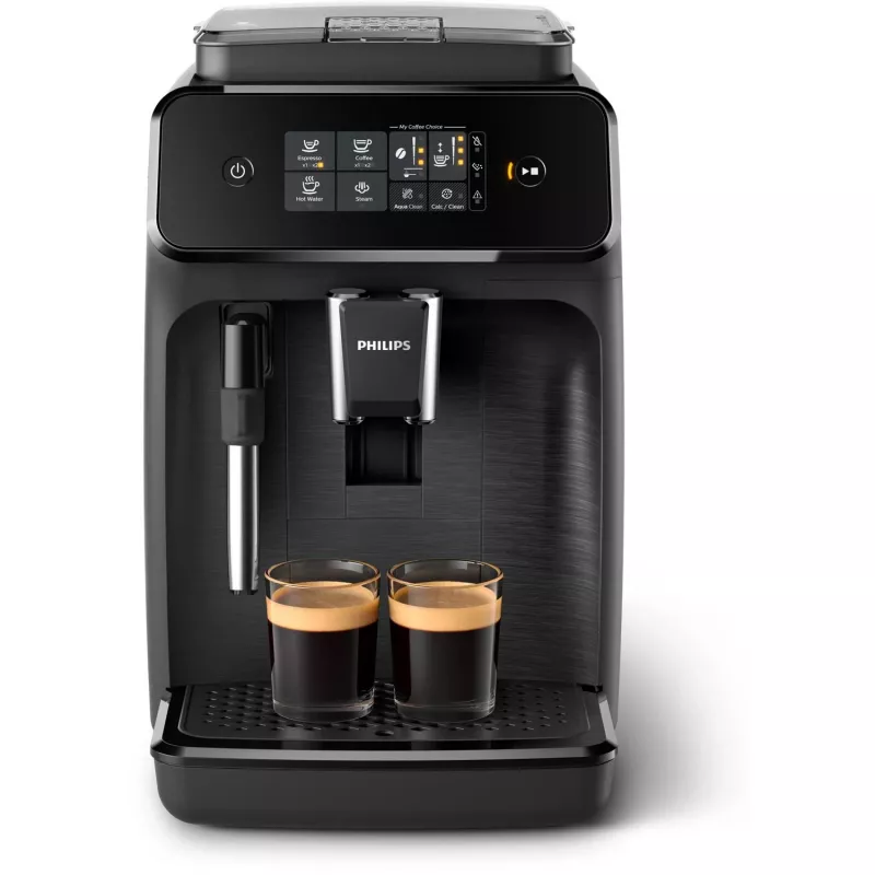 Espresso aparatas Philips EP1220/00 — pilnai automatinis, 1,8 L vandens talpa, 275 g pupelių talpykla, 15 barų, keraminis malūnėlis, 12 malimo nustatymų, juodas