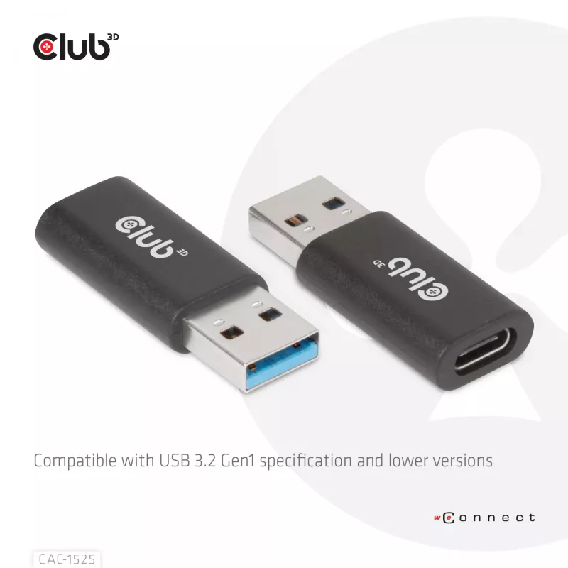 CLUB3D USB 3.2 Gen1 Tipas A į USB 3.2 Gen1 Type C adapteris M/F