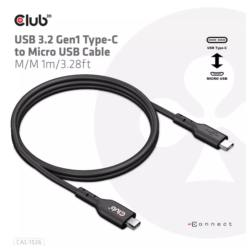 CLUB3D USB 3.2 Gen1 Type-C į Micro USB kabelis M/M 1 m /3.28 pėd.