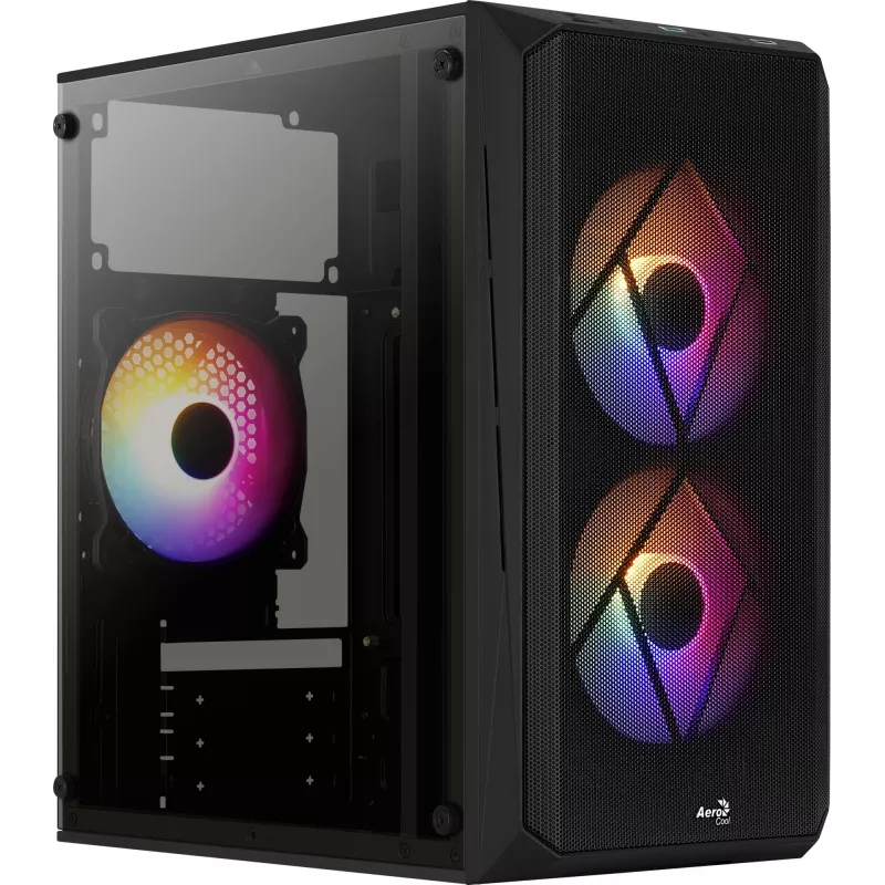 PC korpusas AEROCOOL CS107V2 Mini Tower – juodas, microATX/Mini-ITX, 2x120mm ventiliatoriai, 1x3,5 colio + 2x2,5 colio lizdai