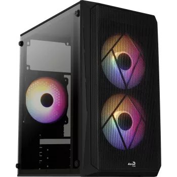 PC korpusas AEROCOOL CS107V2 Mini Tower – juodas, microATX/Mini-ITX, 2x120mm ventiliatoriai, 1x3,5 colio + 2x2,5 colio lizdai