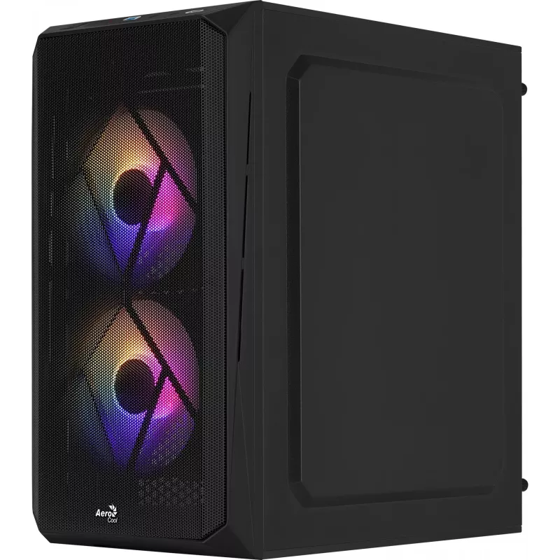 PC korpusas AEROCOOL CS107V2 Mini Tower – juodas, microATX/Mini-ITX, 2x120mm ventiliatoriai, 1x3,5 colio + 2x2,5 colio lizdai
