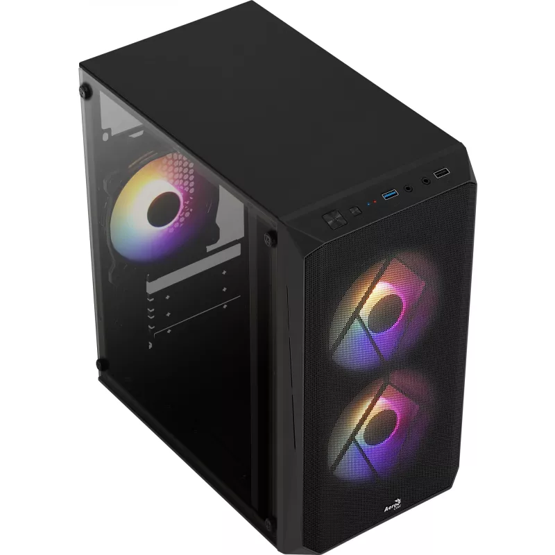 PC korpusas AEROCOOL CS107V2 Mini Tower – juodas, microATX/Mini-ITX, 2x120mm ventiliatoriai, 1x3,5 colio + 2x2,5 colio lizdai