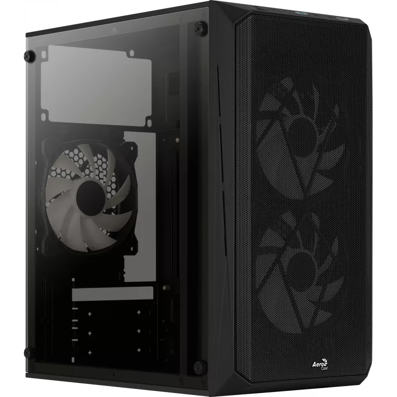 PC korpusas AEROCOOL CS107V2 Mini Tower – juodas, microATX/Mini-ITX, 2x120mm ventiliatoriai, 1x3,5 colio + 2x2,5 colio lizdai