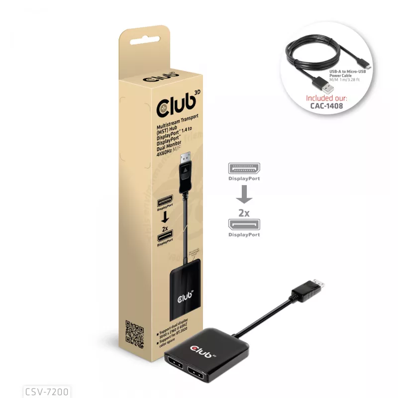 MST šakotuvas DisplayPort 1.4 į DisplayPort + HDMI 4K60Hz CLUB3D CSV-7220