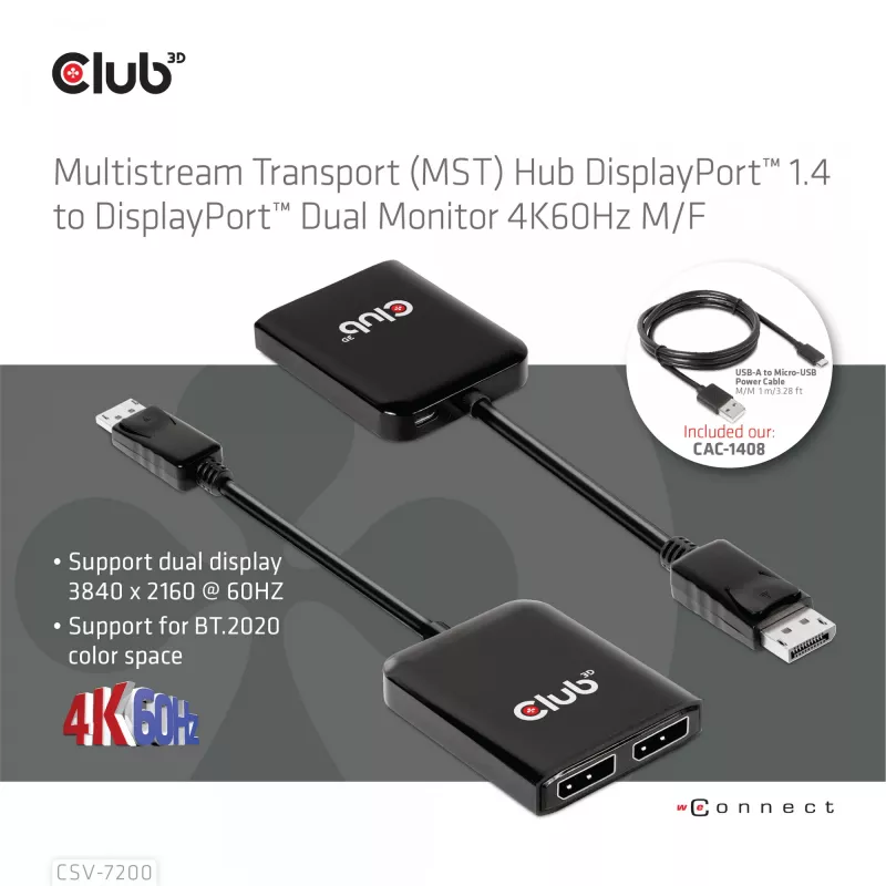 MST šakotuvas DisplayPort 1.4 į DisplayPort + HDMI 4K60Hz CLUB3D CSV-7220