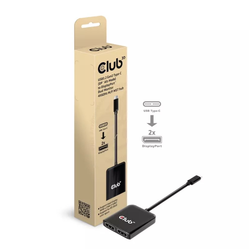 CLUB3D USB3.2 Gen2 Type-C(DP™ Alt-Mode) – DisplayPort™ dviejų monitorių 4K60Hz M/F MST šakotuvas