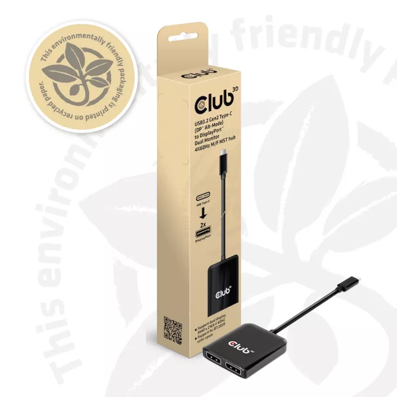 CLUB3D USB3.2 Gen2 Type-C(DP™ Alt-Mode) – DisplayPort™ dviejų monitorių 4K60Hz M/F MST šakotuvas