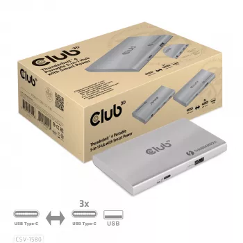 CLUB3D sertifikuotas Thunderbolt™4 nešiojamas 5-in-1 centras su išmaniuoju maitinimu