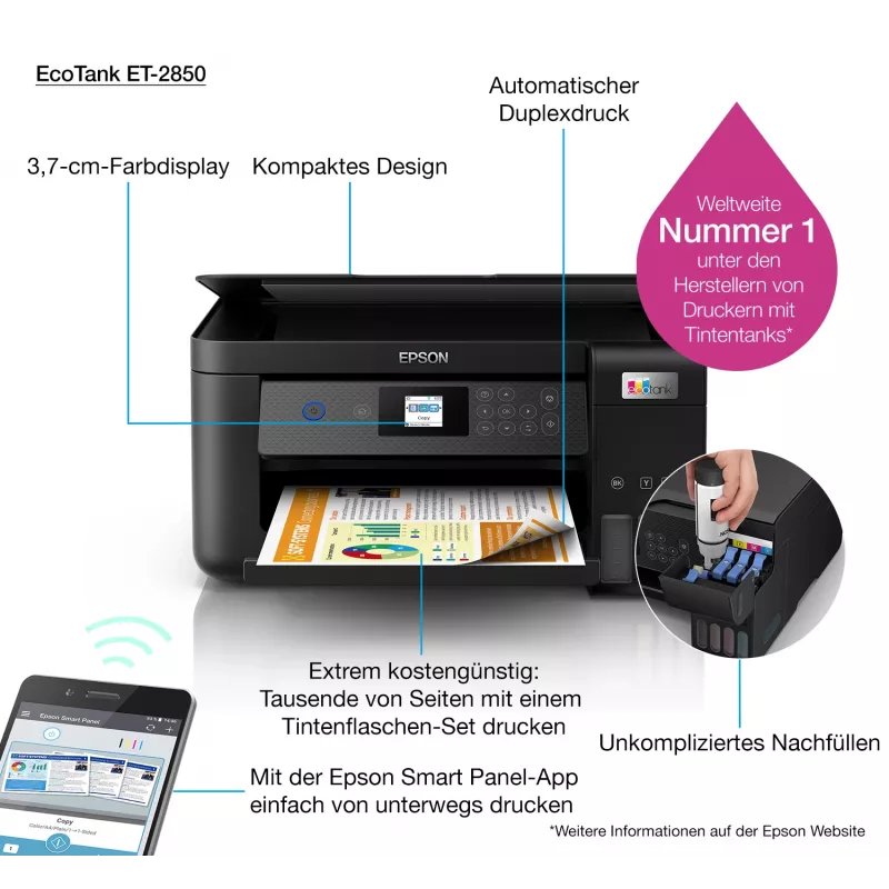 Epson EcoTank ET-2850 A4 daugiafunkcis belaidis rašalinis spausdintuvas