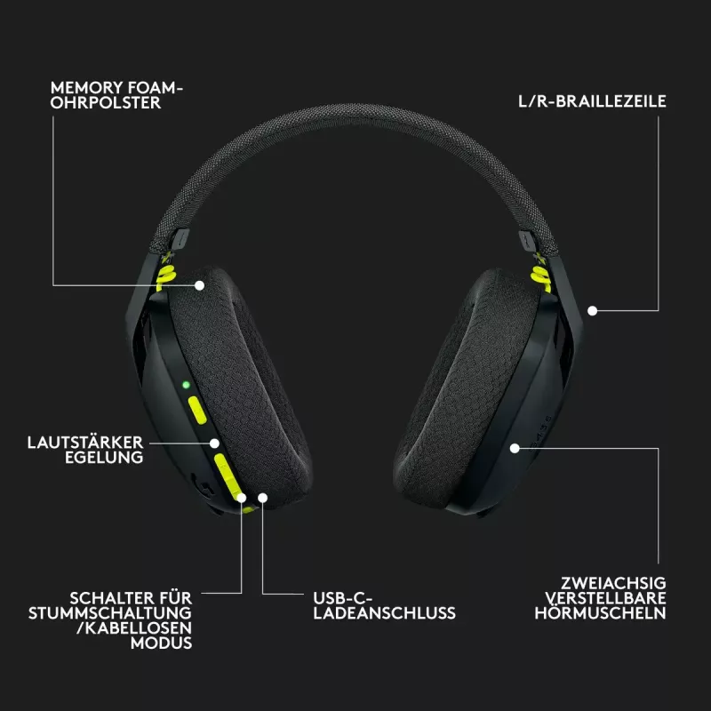 LOGITECH G435 Lightspeed belaidžiai žaidimų ausinės - juodos