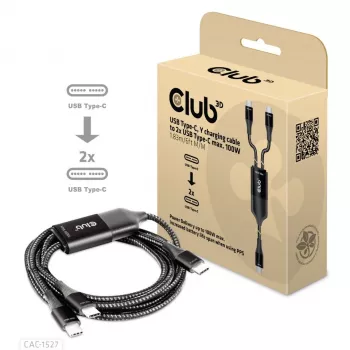 CLUB3D USB Type-C, Y įkrovimo laidas su 2x USB Type-C, iki 100 W, 1,83 m/6 pėd. M/M