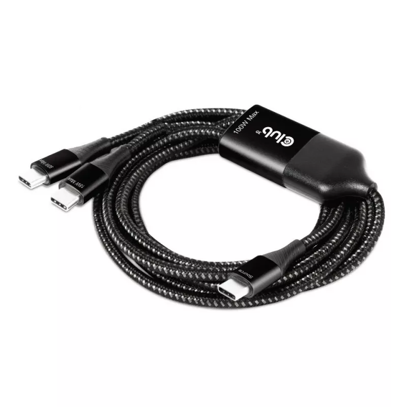 CLUB3D USB Type-C, Y įkrovimo laidas su 2x USB Type-C, iki 100 W, 1,83 m/6 pėd. M/M