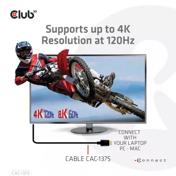CLUB3D Ultra High Speed HDMI™ sertifikuotas kabelis 4K120Hz 8K60Hz 48Gbps M/M 5m/16.4ft